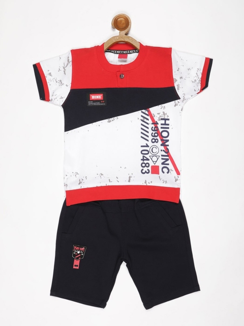 

V2 Value & Variety Boys Navy Blue & Red Colourblocked T-shirt with Shorts