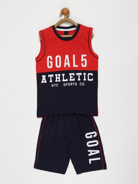

V2 Value & Variety Boys Red & Black Printed T-shirt with Shorts