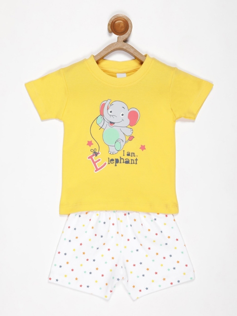 

V2 Value & Variety Boys Yellow & White Printed T-shirt with Shorts