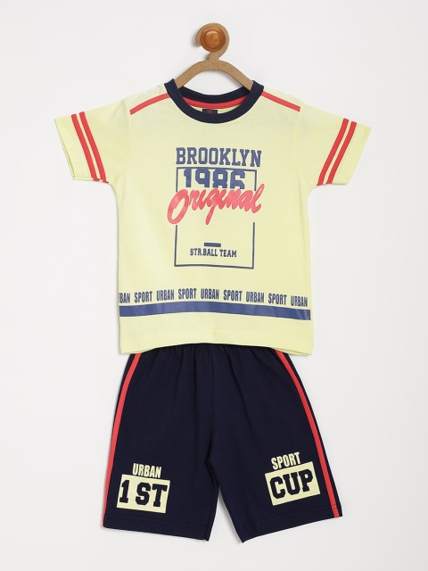 

V2 Value & Variety Boys Yellow & Black Printed T-shirt with Shorts
