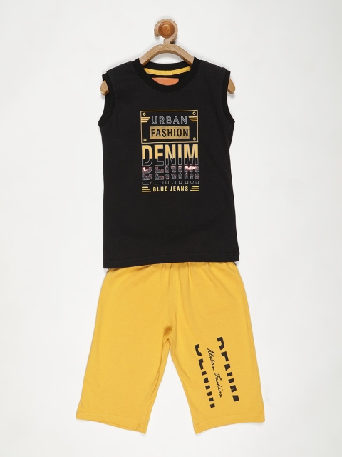 

V2 Value & Variety Boys Black & Yellow Printed T-shirt with Shorts