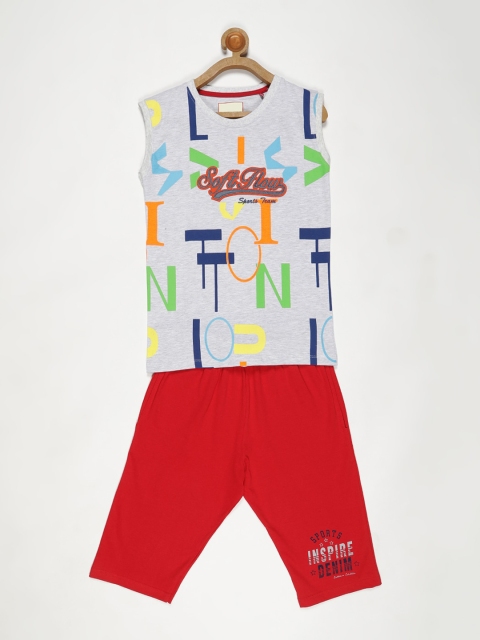 

V2 Value & Variety Boys Grey Melange & Red Printed T-shirt with Shorts
