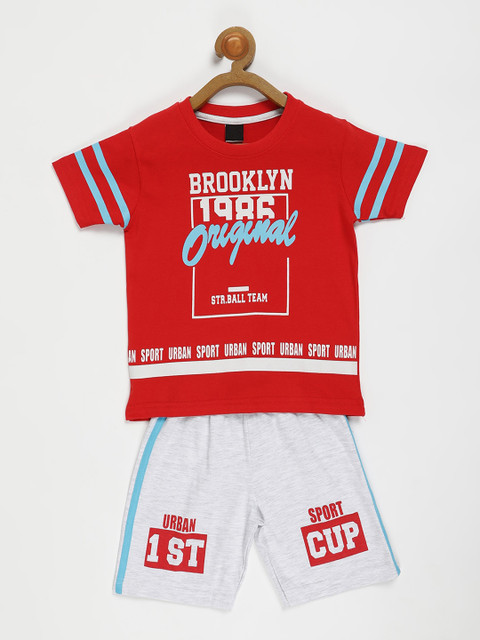 

V2 Value & Variety Boys Red & Grey Melange Printed T-shirt with Shorts