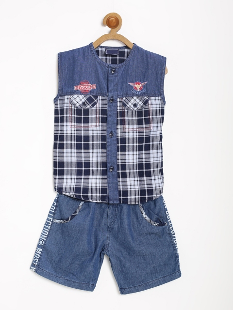 

V2 Value & Variety Boys Blue & Black Checked T-shirt with Shorts