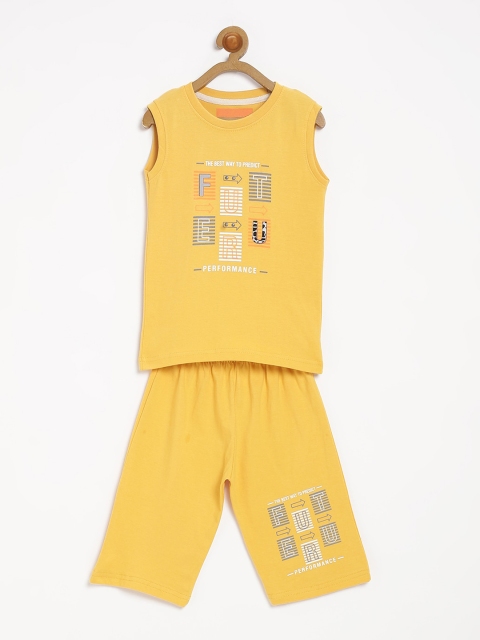 

V2 Value & Variety Boys Yellow & White Printed T-shirt with Shorts