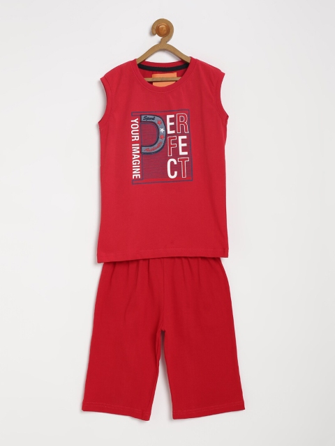 

V2 Value & Variety Boys Red Printed T-shirt with Shorts