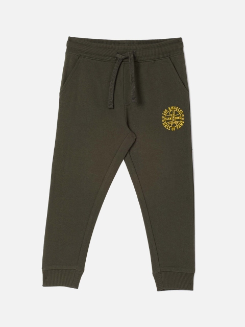 

R&B Boys Olive Green Solid Joggers