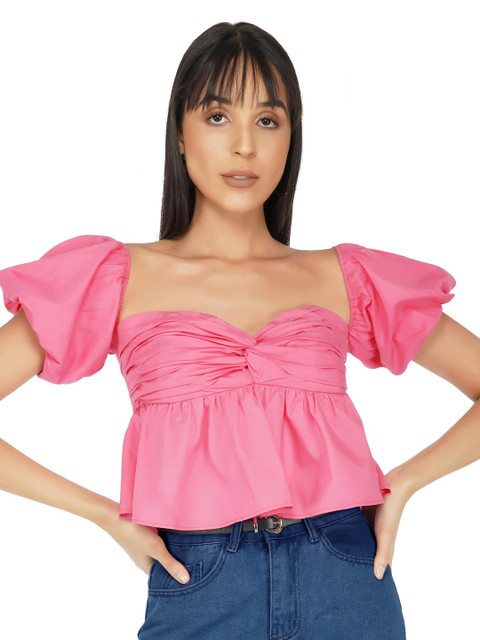 

THE CLOTHING FACTORY Pink Sweetheart Neck Crop Top