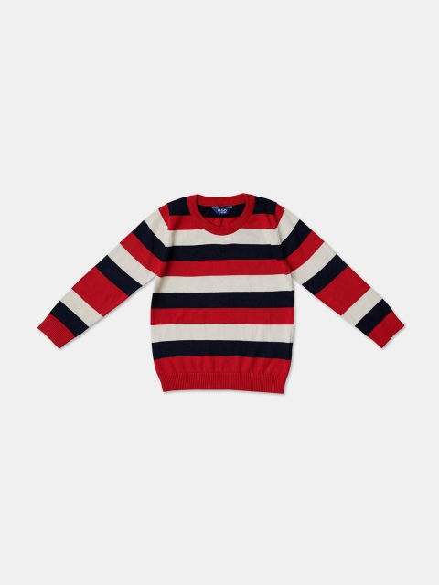 

R&B Boys Red & White Colourblocked Striped Pullover