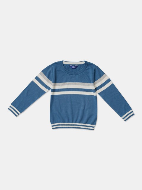 

R&B Boys Blue & Grey Colourblocked Striped Pullover