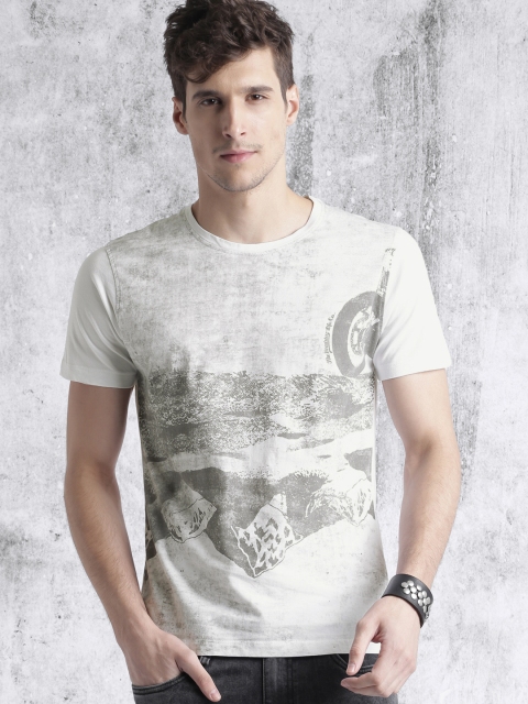 

Roadster Men White & Grey Printed Round Neck T-shirt