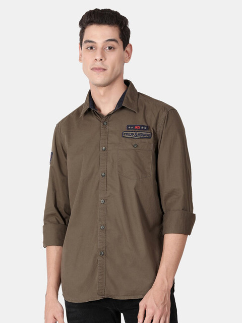 

t-base Men Olive Green Standard Casual Shirt