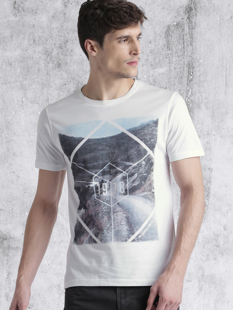 

Roadster Men White Printed Round Neck T-Shirt