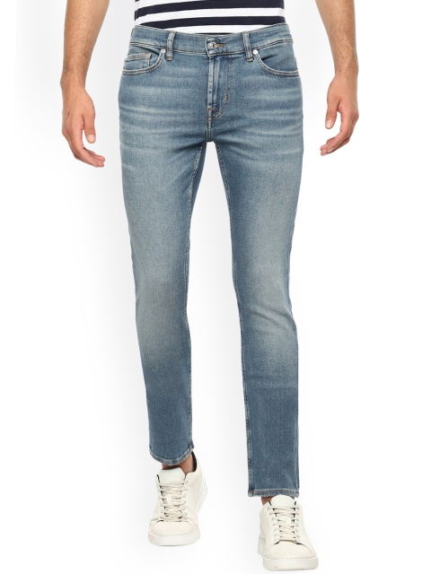 

7 For All Mankind Men Blue Slim Fit Low Distress Heavy Fade Jeans