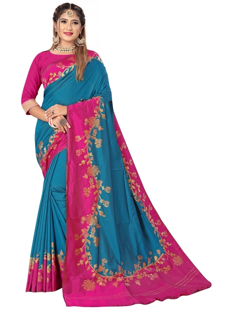 

Rivana Teal & Pink Woven Design Zari Pure Silk Kanjeevaram Saree