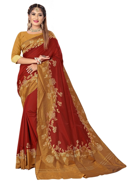 

Rivana Maroon & Gold-Toned Woven Design Zari Pure Silk Kanjeevaram Saree