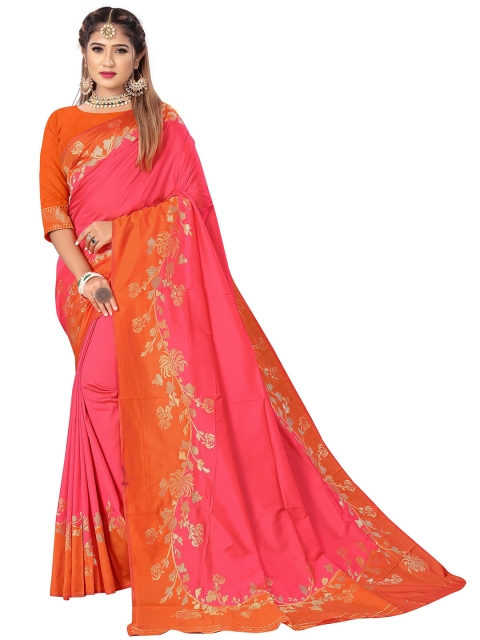 

Rivana Pink & Gold-Toned Woven Design Zari Pure Silk Kanjeevaram Saree