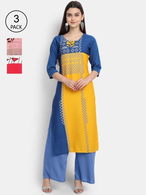 

KALINI Women Multicoloured Printed Thread Work Crepe Kurta, Multi