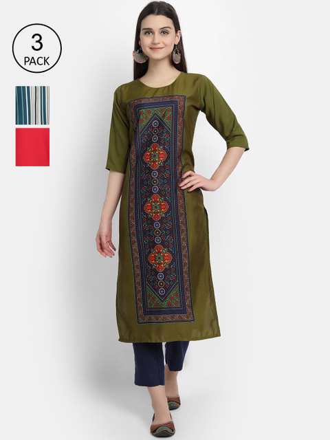 

KALINI Women Multicoloured & cafe noir Printed Thread Work Crepe Kurta, Multi