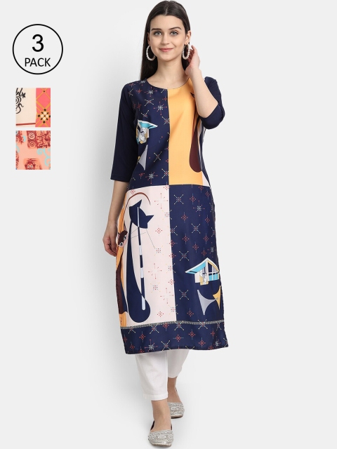 

KALINI Women Multicoloured & astral aura Floral Printed Crepe Kurta, Multi