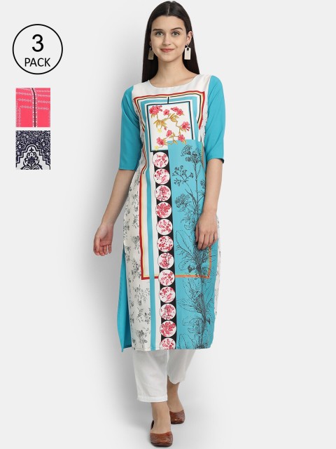 

KALINI Women Multicoloured Tribal Printed Mirror Work Crepe Kurta, Multi