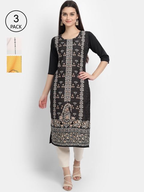 

KALINI Women Multicoloured Ethnic Motifs Printed Thread Work Crepe Kurta, Multi