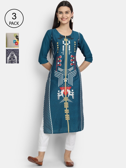 

KALINI Women Multicoloured Colourblocked Thread Work Crepe Kurta, Multi