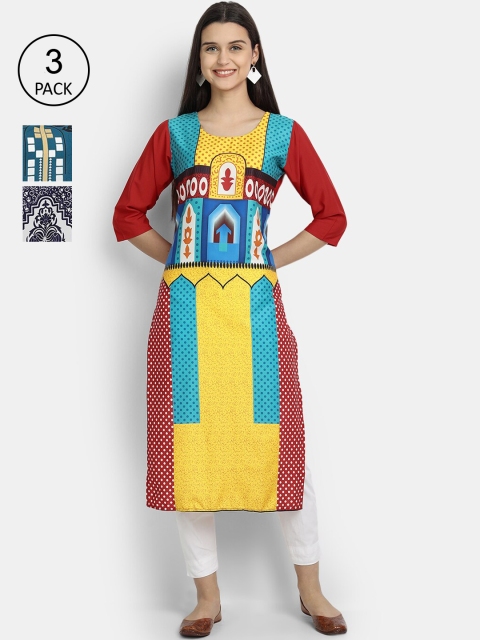 

KALINI Women Multicoloured & sandstorm Ethnic Motifs Printed Thread Work Crepe Kurta, Multi