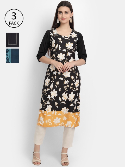 

KALINI Women Multicoloured & raisin black Ethnic Motifs Printed Patchwork Crepe Kurta, Multi