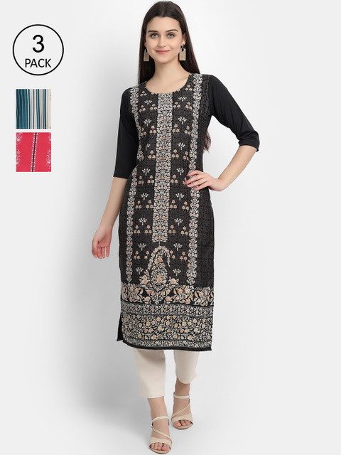 

KALINI Women Multicoloured & tap shoe Tribal Printed Mirror Work Crepe Kurta, Multi
