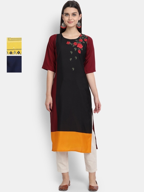 

KALINI Women Multicoloured & raisin black Ethnic Motifs Crepe Kurta, Multi