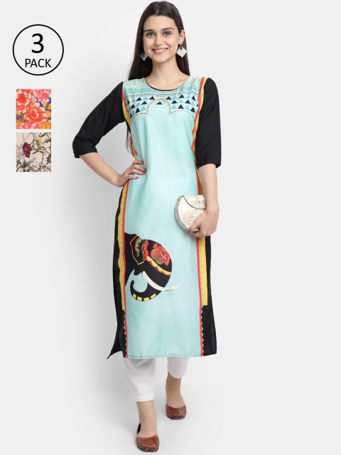 

KALINI Women Multicoloured Colourblocked Chikankari Crepe Kurta, Multi