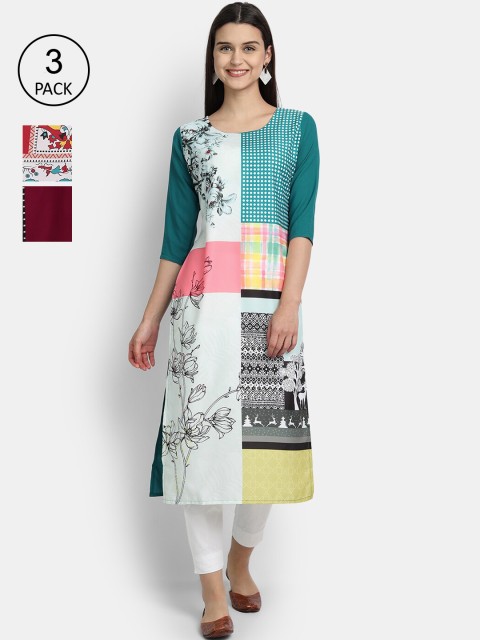 

KALINI Women Multicoloured Ethnic Motifs Embroidered Thread Work Crepe Kurta, Multi