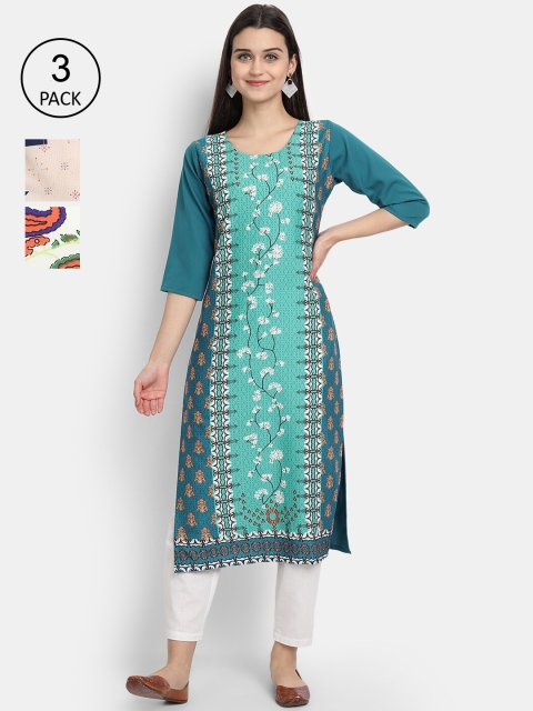 

KALINI Women Multicoloured Ethnic Motifs Printed Thread Work Crepe Kurta, Multi