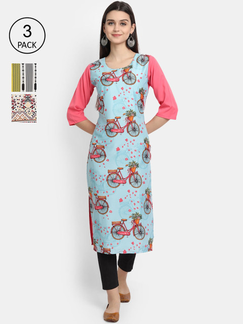 

KALINI Women Multicoloured Geometric Printed Cold-Shoulder Sleeves Crepe Kurta, Multi