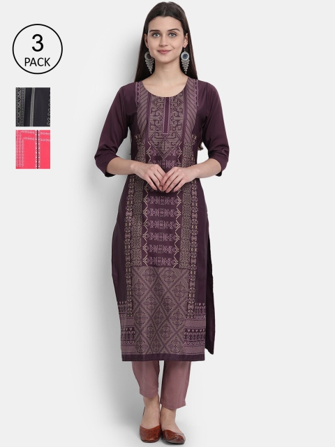 

KALINI Women Multicoloured Geometric Striped Thread Work Crepe Kurta, Multi