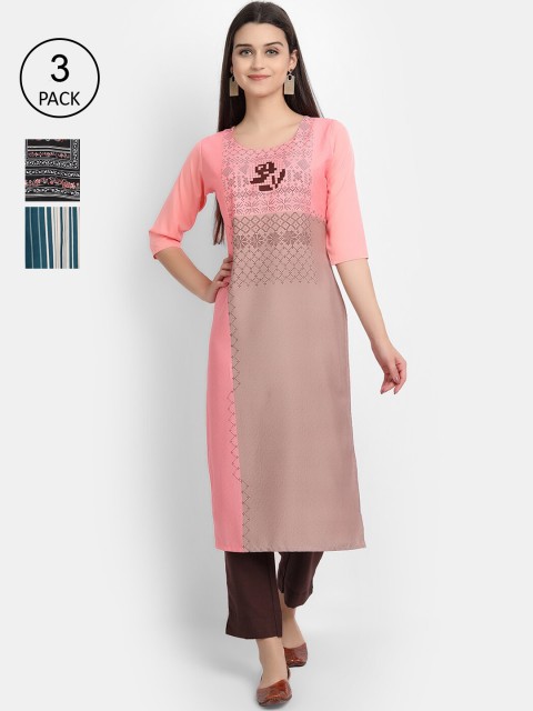 

KALINI Women Multicoloured Ethnic Motifs Printed Flared Sleeves Crepe Kurta, Multi