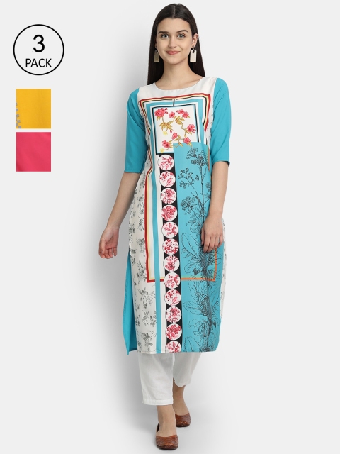 

KALINI Women Multicoloured Geometric Embroidered Thread Work Crepe Kurta, Multi