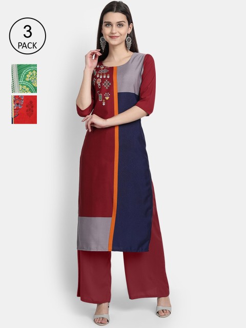 

KALINI Women Multicoloured Colourblocked Thread Work Crepe Kurta, Multi