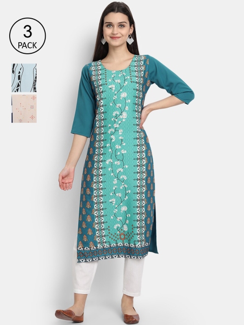 

KALINI Women Multicoloured Ethnic Motifs Printed Thread Work Crepe Kurta, Multi