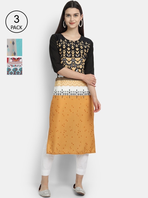 

KALINI Women Multicoloured & rattan Geometric Printed Thread Work Crepe Kurta, Multi