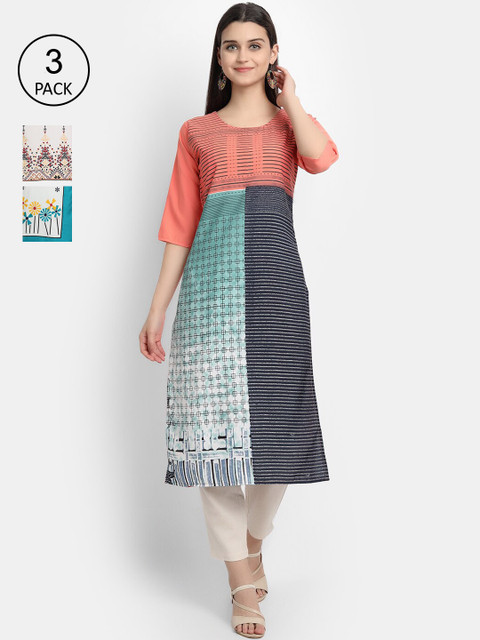 

KALINI Women Multicoloured & peacoat Printed Crepe Kurta, Multi