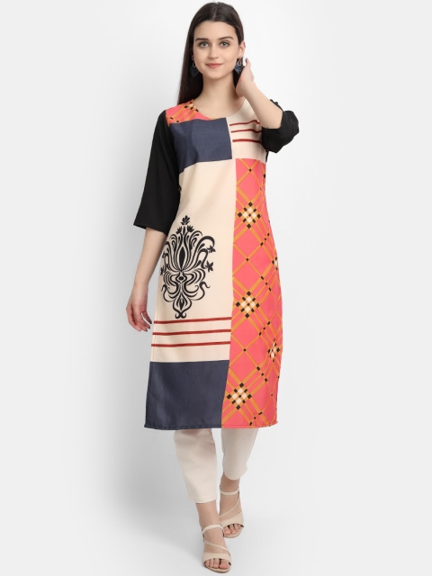 

KALINI Women Multicoloured & persimmon Printed Thread Work Crepe Kurta, Multi