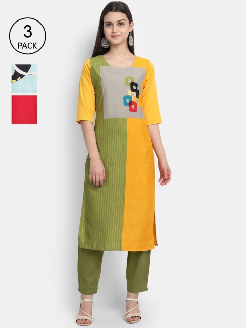 

KALINI Women Multicoloured Colourblocked Thread Work Crepe Kurta, Multi