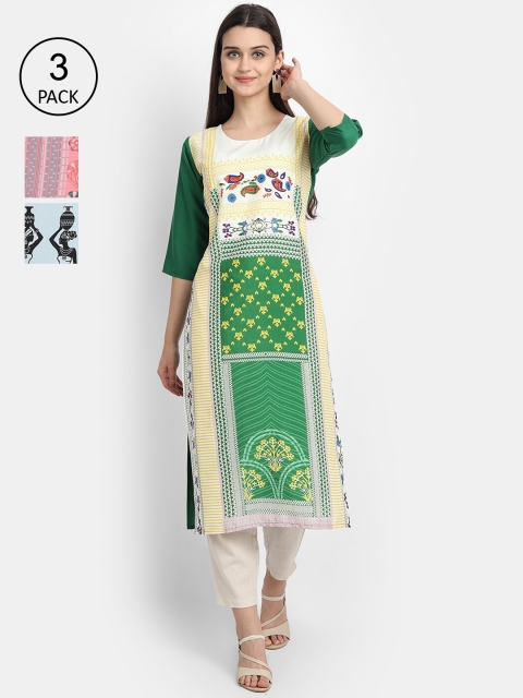 

KALINI Women Multicoloured Printed Flared Sleeves Thread Work Crepe Kurta, Multi