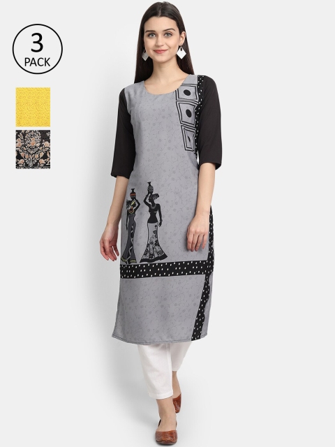 

KALINI Women Multicoloured Ethnic Motifs Printed Thread Work Crepe Kurta, Multi