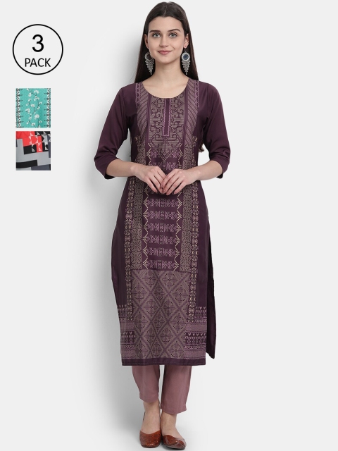 

KALINI Women Multicoloured Ethnic Motifs Printed Thread Work Crepe Kurta, Multi