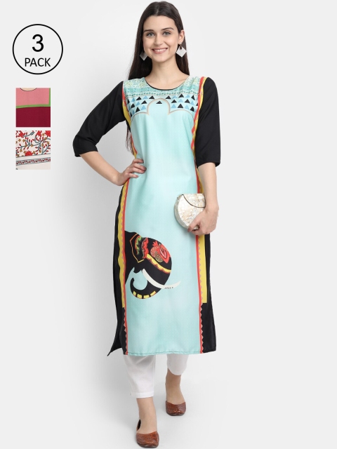 

KALINI Women Multicoloured Colourblocked Chikankari Crepe Kurta, Multi
