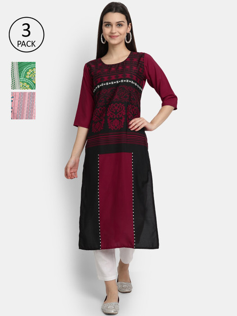 

KALINI Women Multicoloured & brown Ethnic Motifs Embroidered Thread Work Crepe Kurta, Multi