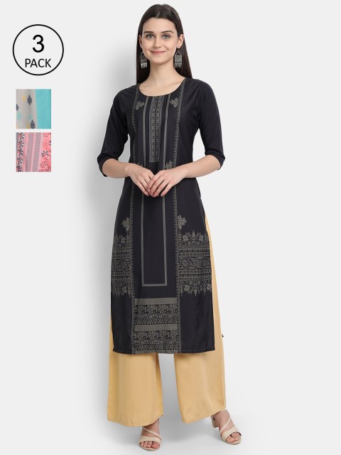 

KALINI Women Multicoloured Ethnic Motifs Printed Thread Work Crepe Kurta, Multi